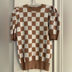 Vine & Love Brown and White Checkered Women's Sweater Buzz Boutique
